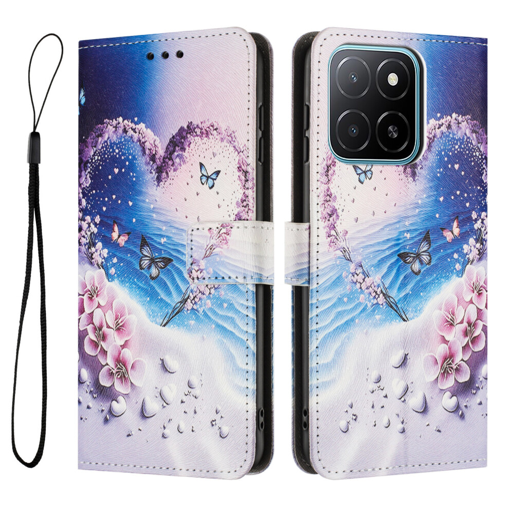 (Heart Butterfly) For Honor X6c 4G Wallet Case Pattern Printing Pu Leather Phone Cover With Lanyard 6914292625657