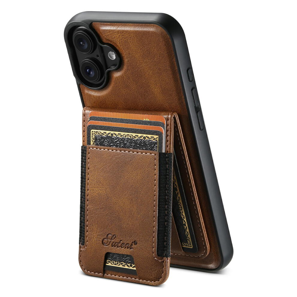 (Brown) Suteni For Iphone 17 Case Compatible With Magsafe Card Holder Kickstand Phone Cover Brown 6914293988683