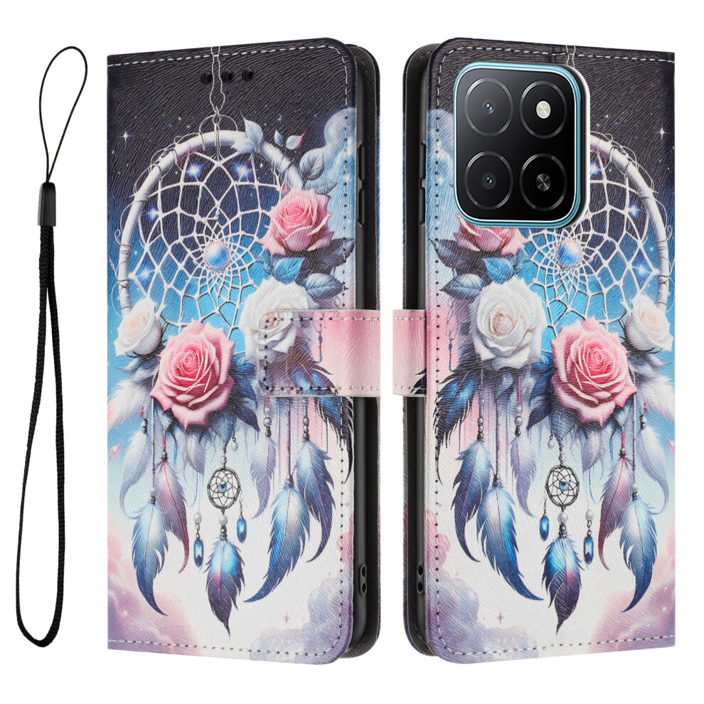 (Flower Wind Chime) For Honor X6c 4G Wallet Case Pattern Printing Pu Leather Phone Cover With Lanyard 6914292474996