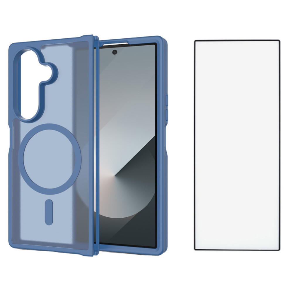 (Sapphire) For Samsung Galaxy Z Fold7 5G Case Pc + Tpu Kickstand Phone Cover With Tempered Glass Screen Film Blue 6914293310118