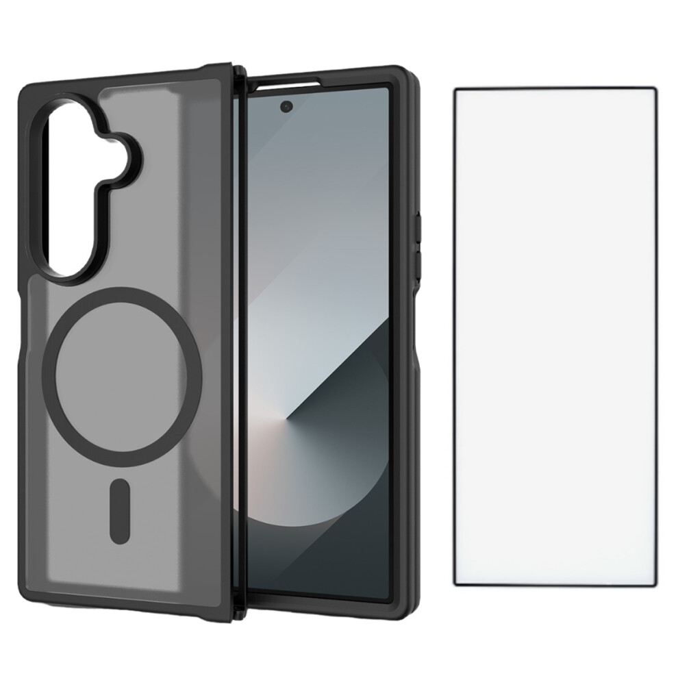 (Black) For Samsung Galaxy Z Fold7 5G Case Pc + Tpu Kickstand Phone Cover With Tempered Glass Screen Film Black 6914291767020