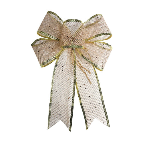 Christmas gold mesh bow with piping and sequins 1 piece 1