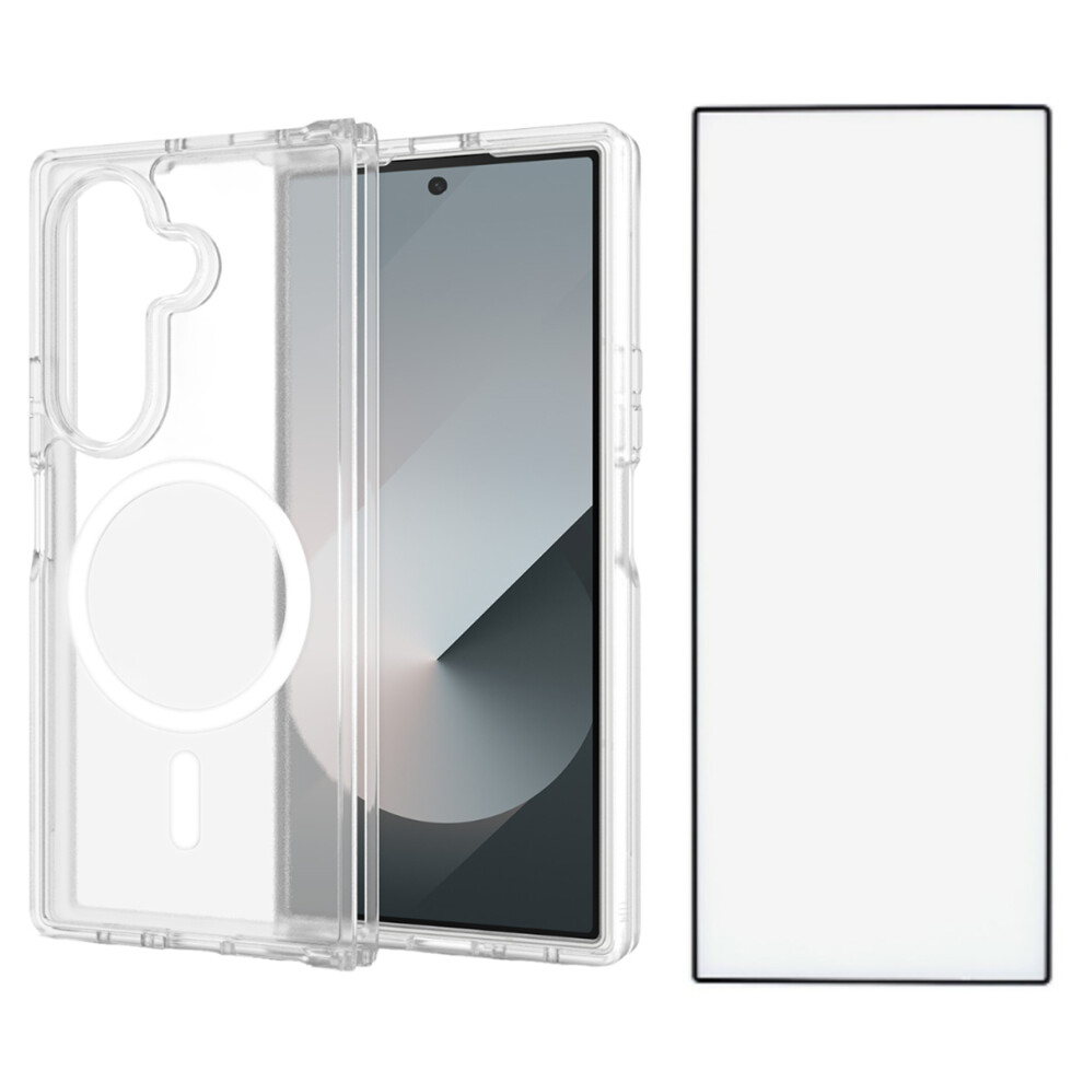 (Translucent) For Samsung Galaxy Z Fold7 5G Case Pc + Tpu Kickstand Phone Cover With Tempered Glass Screen Film 6914291216863