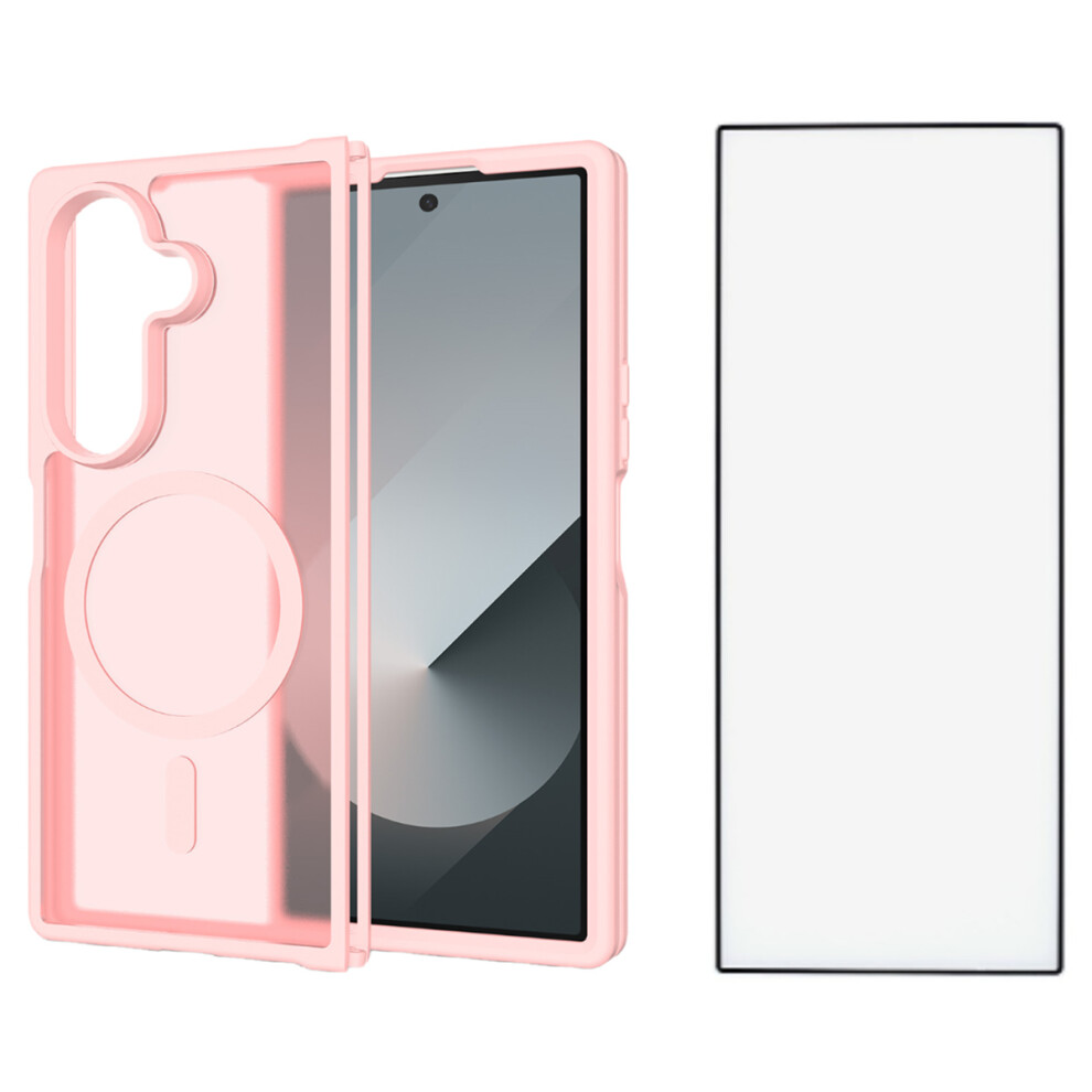 (Light ) For Samsung Galaxy Z Fold7 5G Case Pc + Tpu Kickstand Phone Cover With Tempered Glass Screen Film Pink 6914295753159