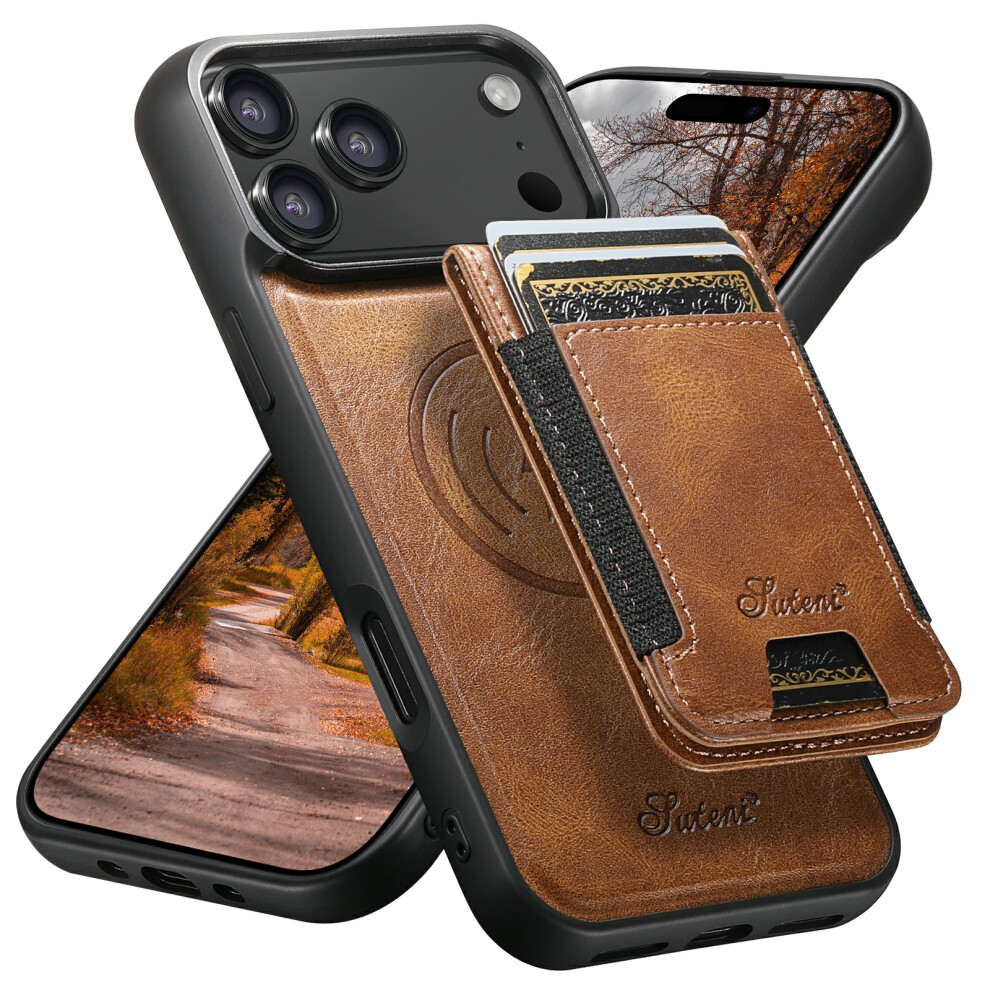 (Brown) Suteni For Iphone 17 Pro Case Compatible With Magsafe Card Holder Kickstand Phone Cover Brown 6914296767254