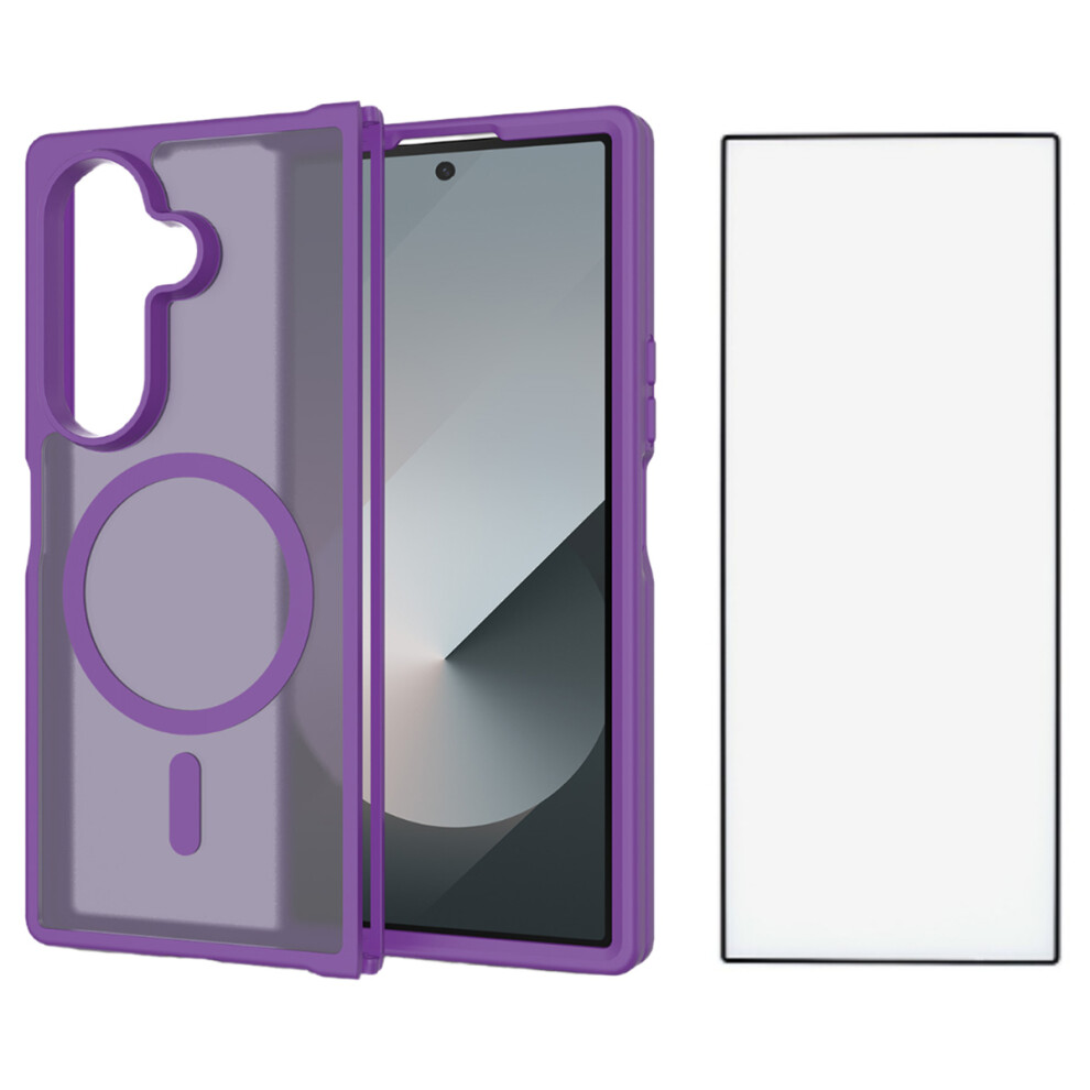 (Dark ) For Samsung Galaxy Z Fold7 5G Case Pc + Tpu Kickstand Phone Cover With Tempered Glass Screen Film Purple 6914290291380