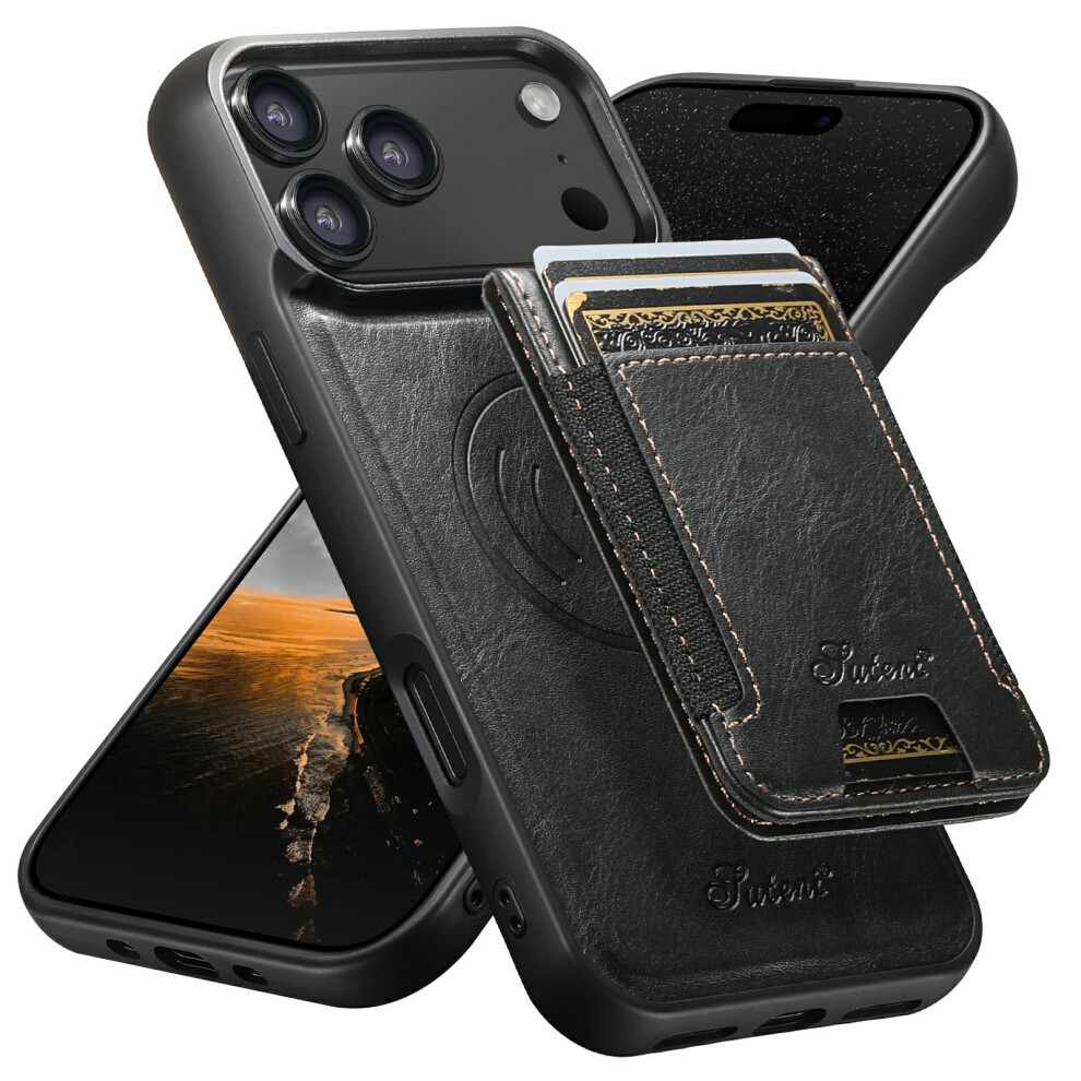 (Black) Suteni For Iphone 17 Pro Case Compatible With Magsafe Card Holder Kickstand Phone Cover Black 6914295078184