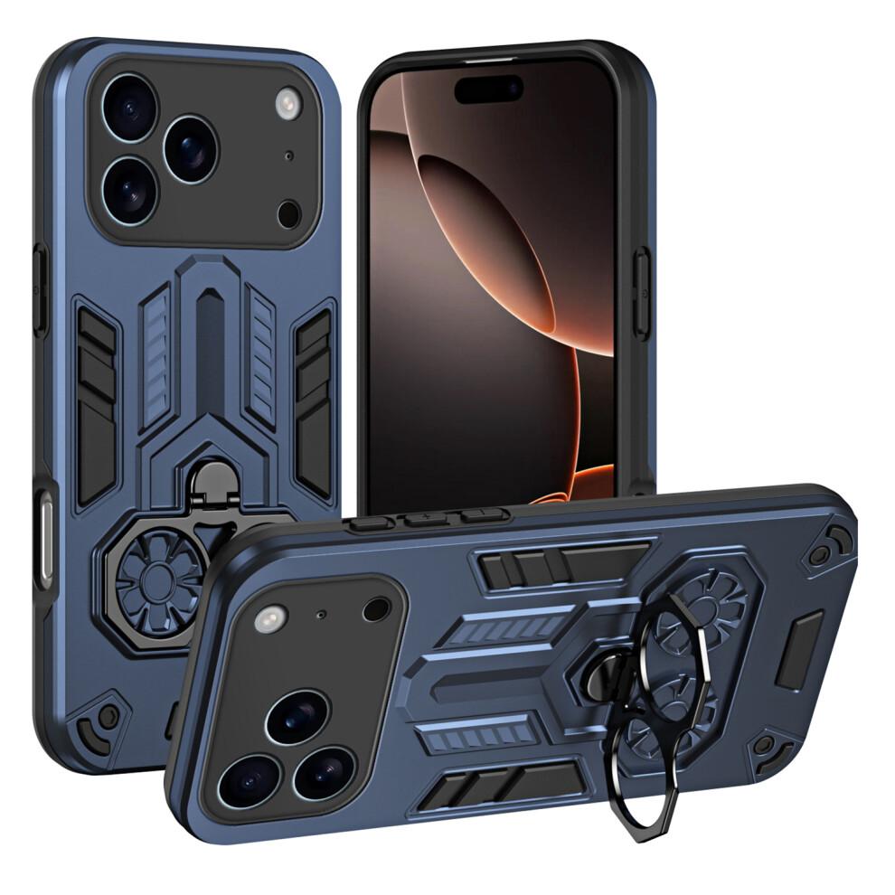 (Navy ) For Iphone 17 Pro Case Ring Holder Kickstand Pc + Tpu Shockproof Phone Cover Blue 6914296748857