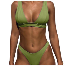 Womens Bikini Set Solid Color Two Piece Swimsuit Adjustable Straps Classic Fit Swimwear for Beach Pool and Vacation,Green,L