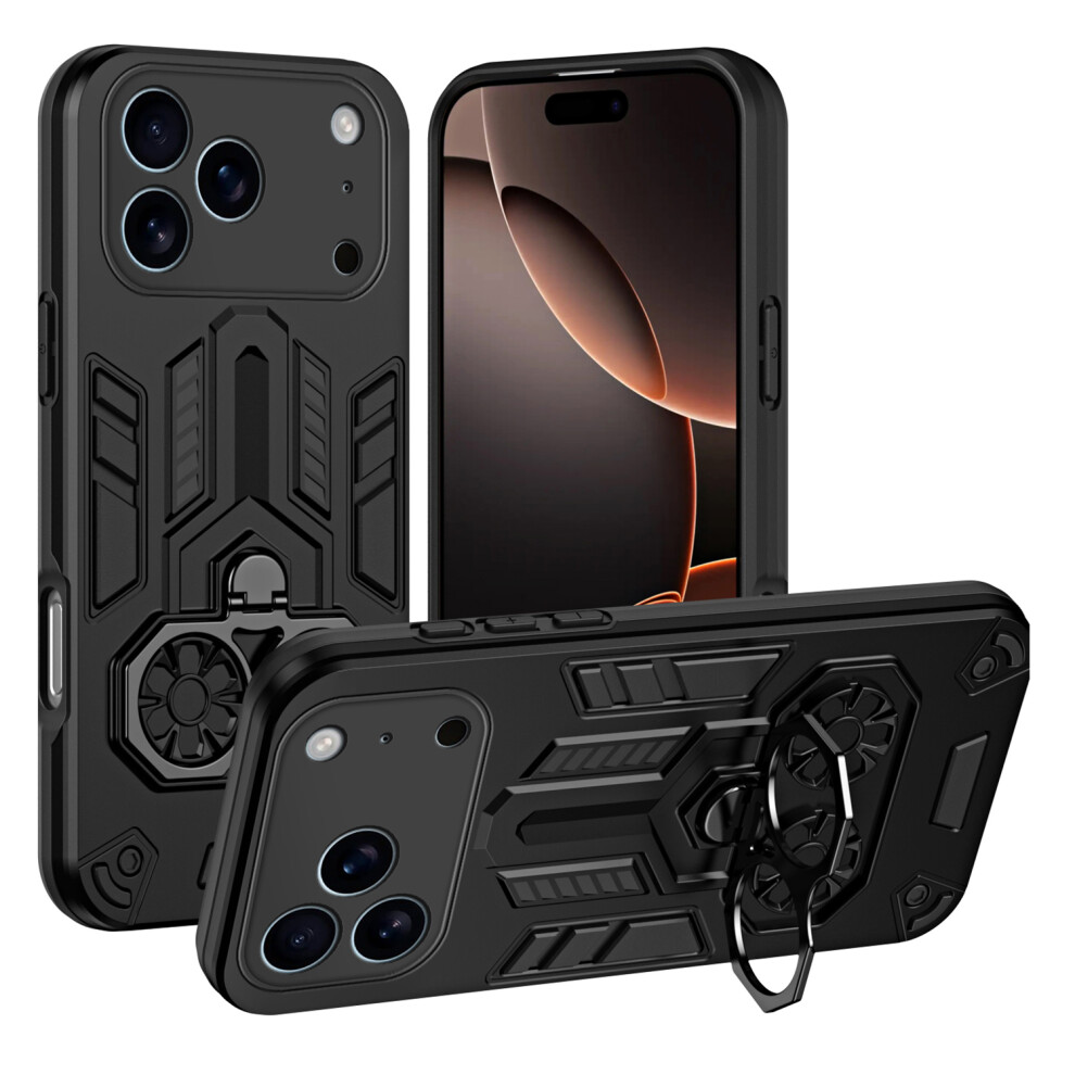 (Black) For Iphone 17 Pro Case Ring Holder Kickstand Pc + Tpu Shockproof Phone Cover Black 6914292988011
