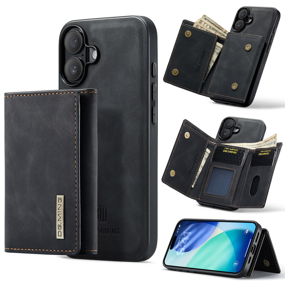 (Black) Dg.ming M1 Series For Iphone 17 Case Kickstand Pu Phone Cover With Detachable Wallet Black 6914295993289