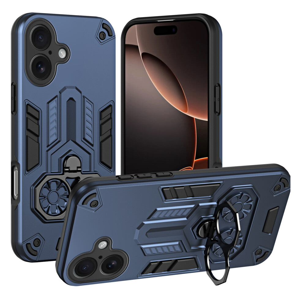 (Navy ) For Iphone 17 Case Ring Holder Kickstand Pc + Tpu Shockproof Phone Cover Blue 6914291580056