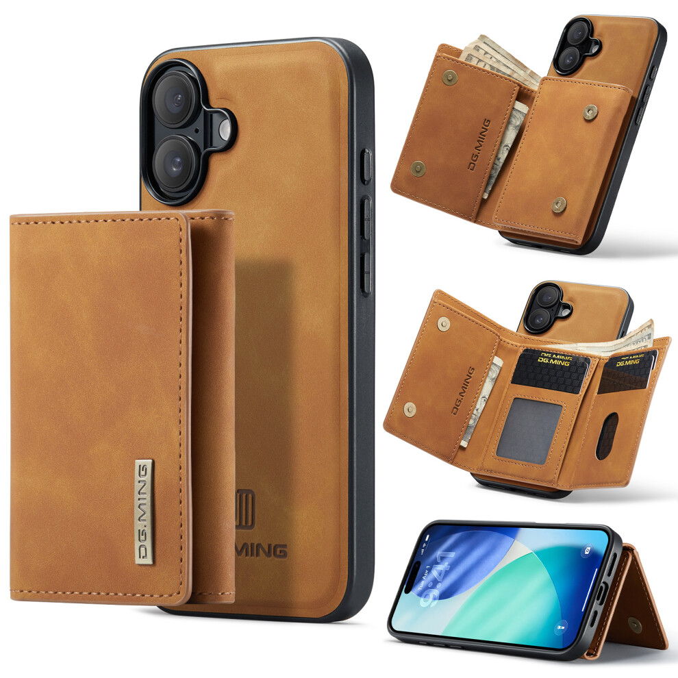 (Brown) Dg.ming M1 Series For Iphone 17 Case Kickstand Pu Phone Cover With Detachable Wallet Brown 6914295322485