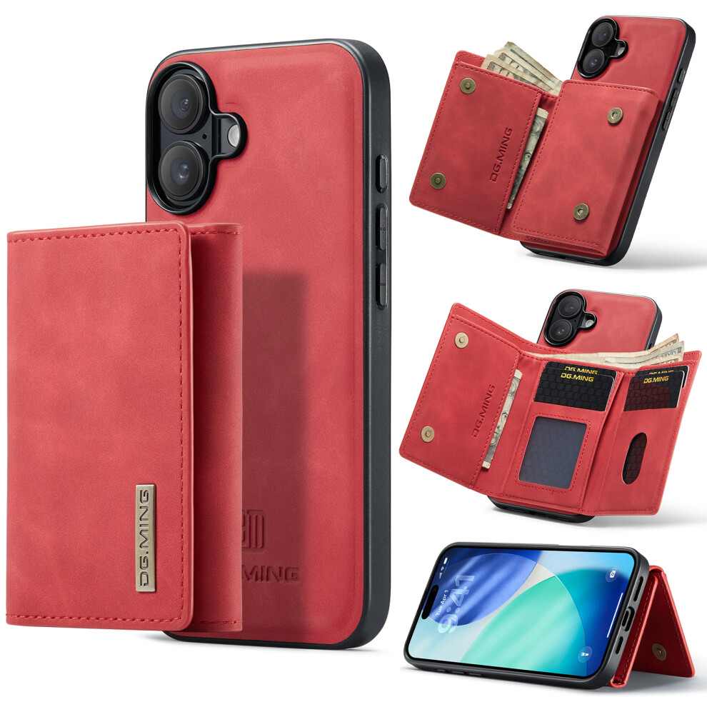 (Red) Dg.ming M1 Series For Iphone 17 Case Kickstand Pu Phone Cover With Detachable Wallet Red 6914299240990