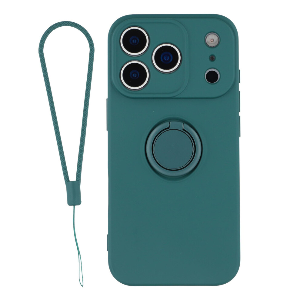 (Blackish ) For Iphone 17 Pro Silicone Case With Strap Ring Kickstand Phone Cover Green 6914292255373