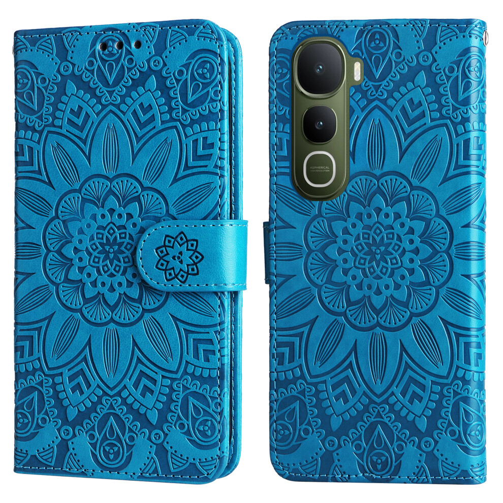 (Blue) For Vivo Y400 5G Case Sunflower Imprint Leather Wallet Phone Cover Blue 6914293407702