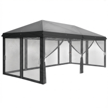 3m x 6m Pop Up Gazebo with 6 Sides Canopy Tent Waterproof Folding Gazebo with Portable Carry Bag Dark Grey