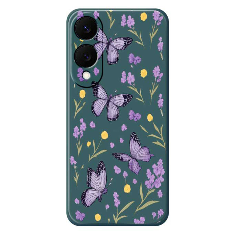 (Green) For Samsung Galaxy S25 Edge Case Purple Butterflies Pattern Printing Straight Edge Tpu Phone Back Cover Green,Purple 6914293681188