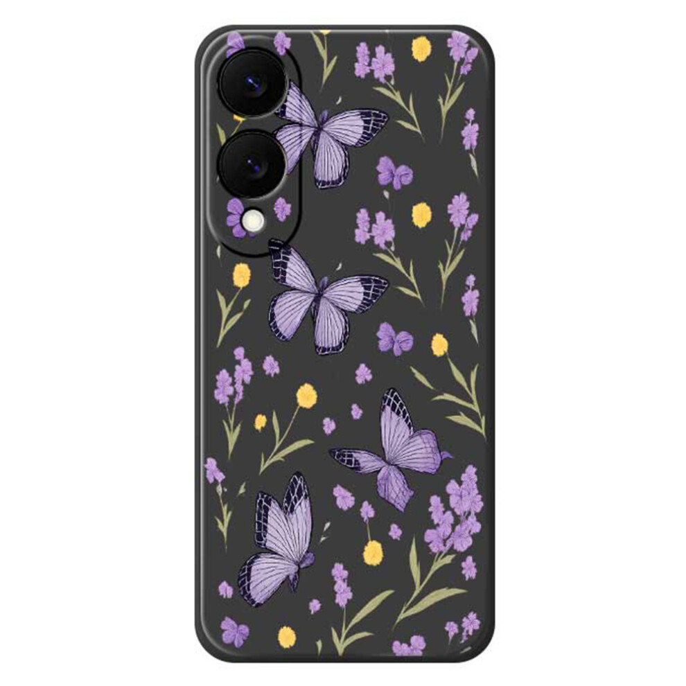 (Black) For Samsung Galaxy S25 Edge Case Purple Butterflies Pattern Printing Straight Edge Tpu Phone Back Cover Black,Purple 6914291653460