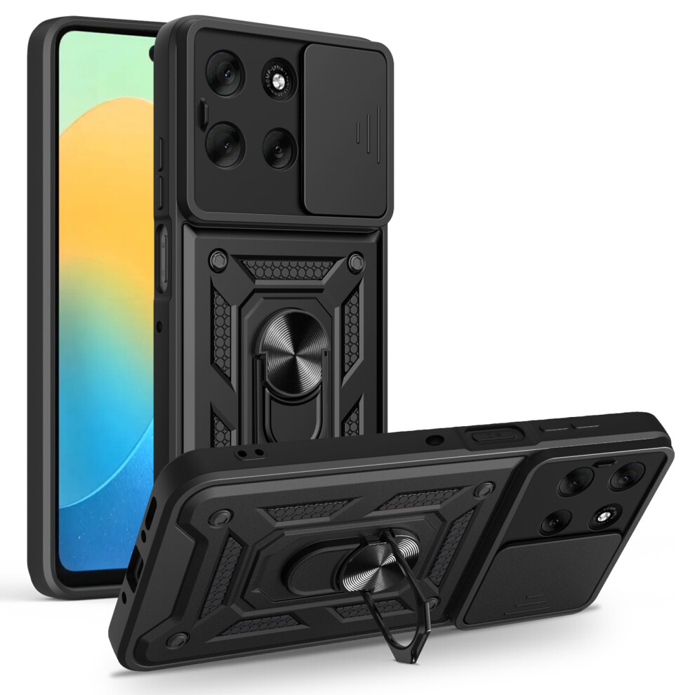 (Black) Amorus For Motorola Moto G56 5G Case Kickstand Pc + Tpu Phone Cover With Camera Lens Slider Black 6914295611305