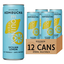 Equinox Kombucha Drink Sicilian Lemon Real Fruit Kombucha Flavours (12 x 250ml) | Authentic Craft Kombucha Drink Brewed in UK with SCOBY