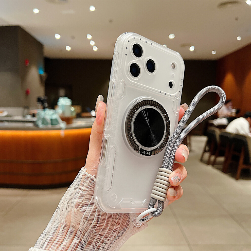 (White) For Iphone 17 Pro Case Ring Kickstand Pc + Tpu Translucent Phone Back Cover With Hand Strap White 6914291527310