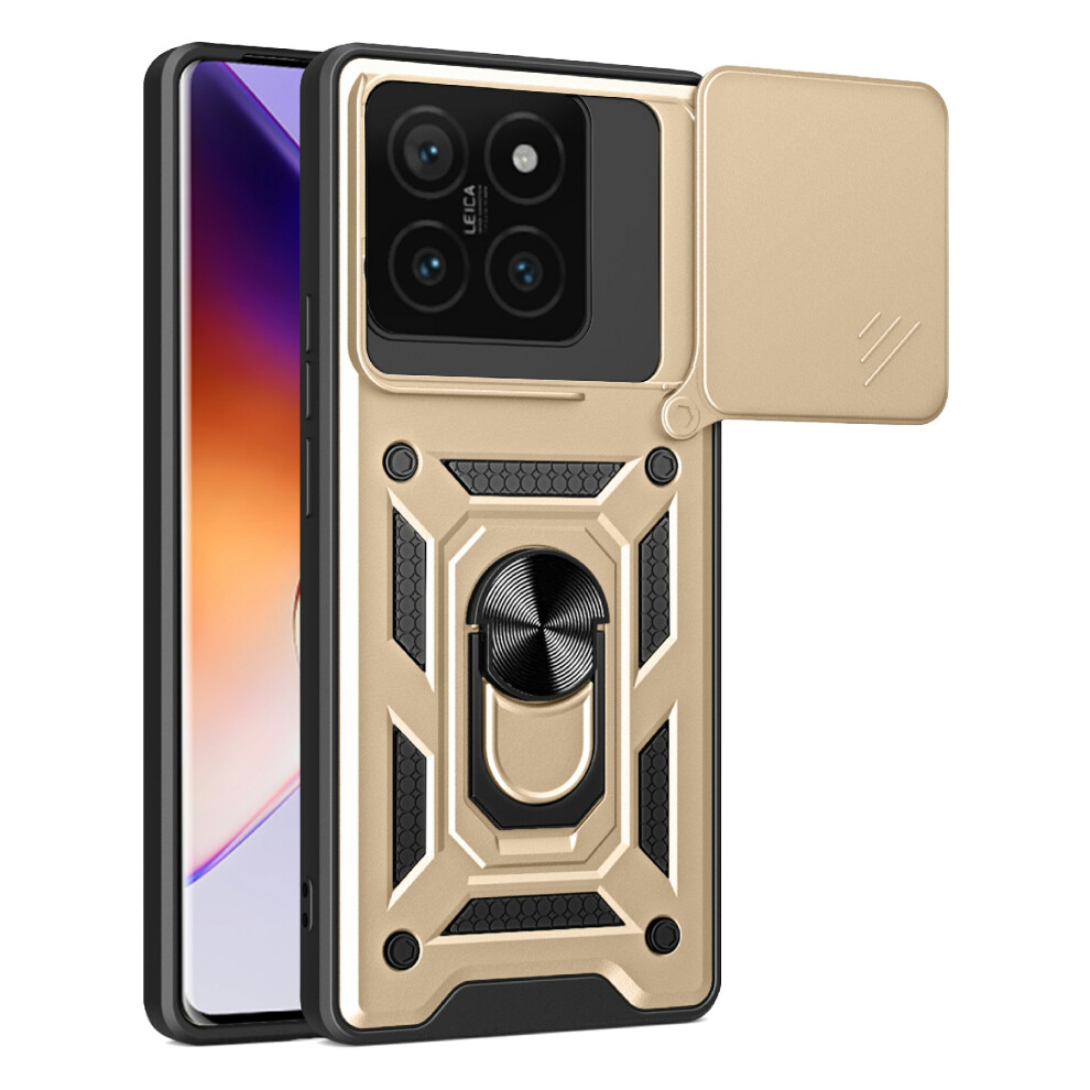 (Gold) Amorus For Xiaomi 14T Case Kickstand Pc + Tpu Phone Cover With Camera Lens Slider Gold 6914293759733