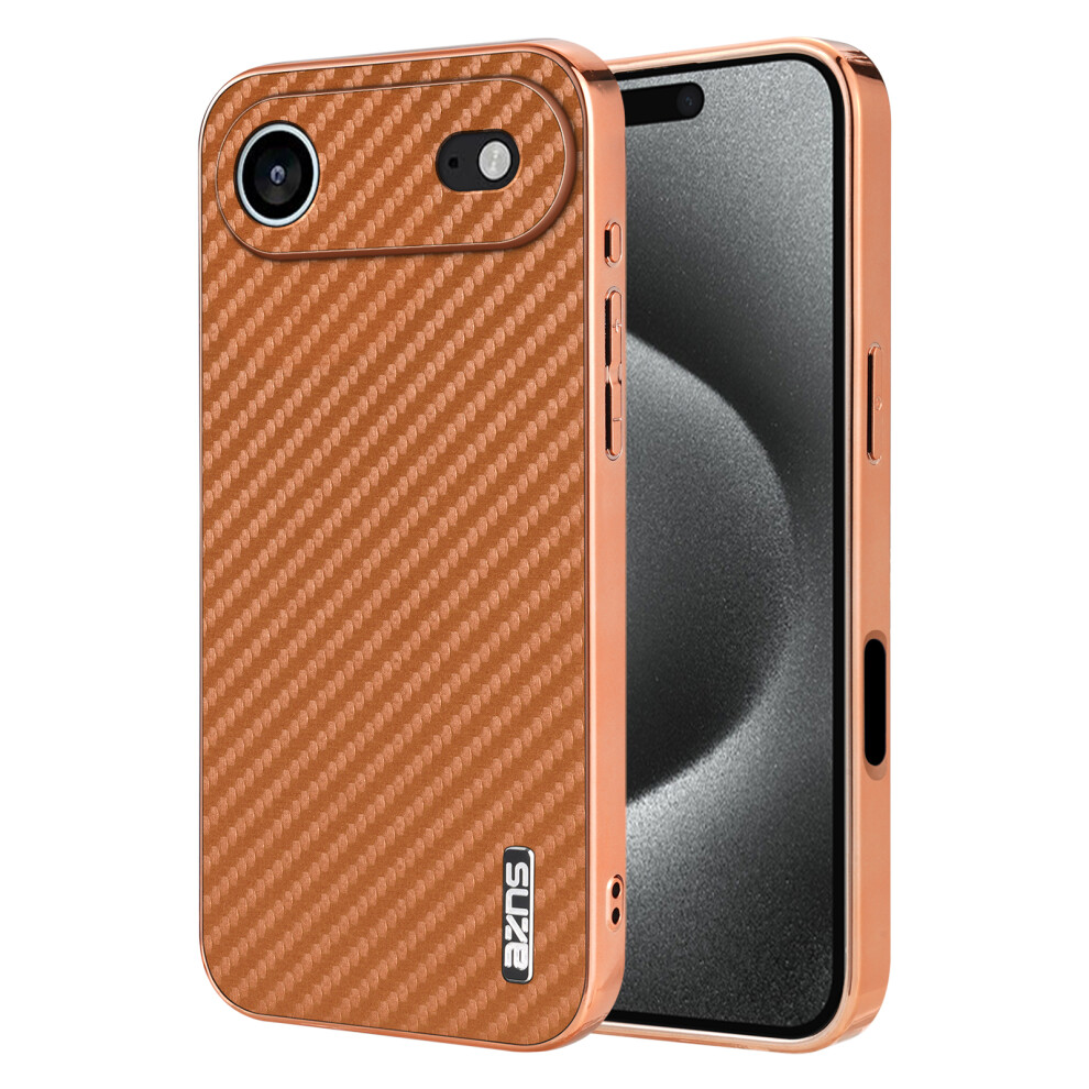 (Brown) Azns For Iphone Air Case Electroplating Carbon Fiber Texture Pu + Tpu Phone Cover Brown 6914292651649