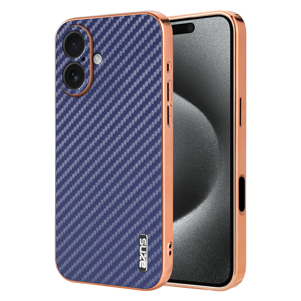 (Blue) Azns For Iphone 17 Case Electroplating Carbon Fiber Texture Pu + Tpu Phone Cover Blue 6914297655024