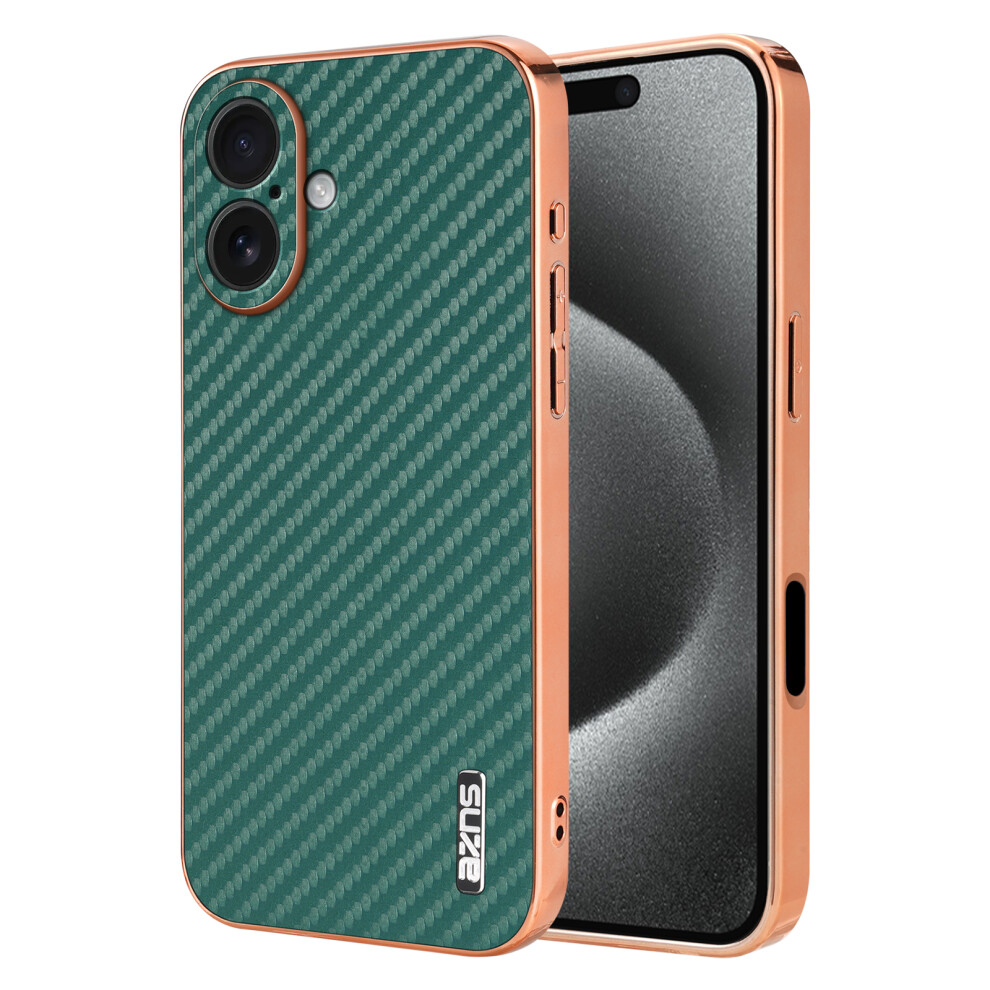 (Green) Azns For Iphone 17 Case Electroplating Carbon Fiber Texture Pu + Tpu Phone Cover Green 6914290661800