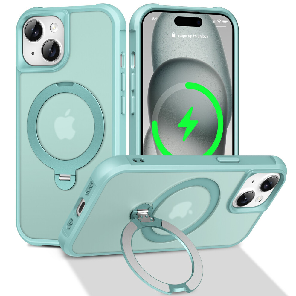(Lake ) For Iphone 15 Case Compatible With Magsafe Rotatable Kickstand Tpu + Pc Shockproof Phone Cover Blue 6914297006857
