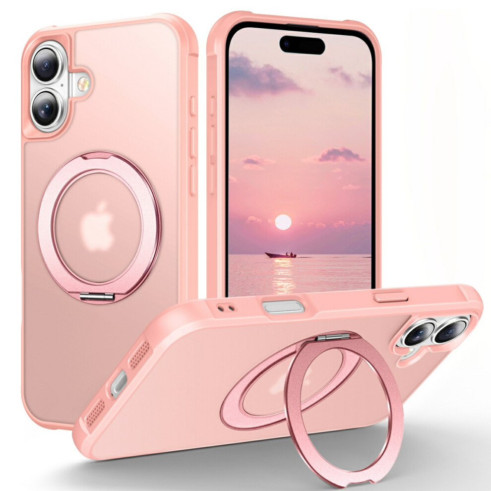 (Pink) For Iphone 17 Case Magnetic Kickstand Tpu + Pc Shockproof Hybrid Phone Cover Pink 6914290754274