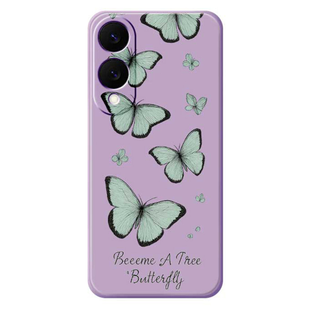 (Purple) For Samsung Galaxy S25 Edge Case Green Butterfly Pattern Printing Straight Edge Tpu Phone Back Cover Green,Purple 6914296292848