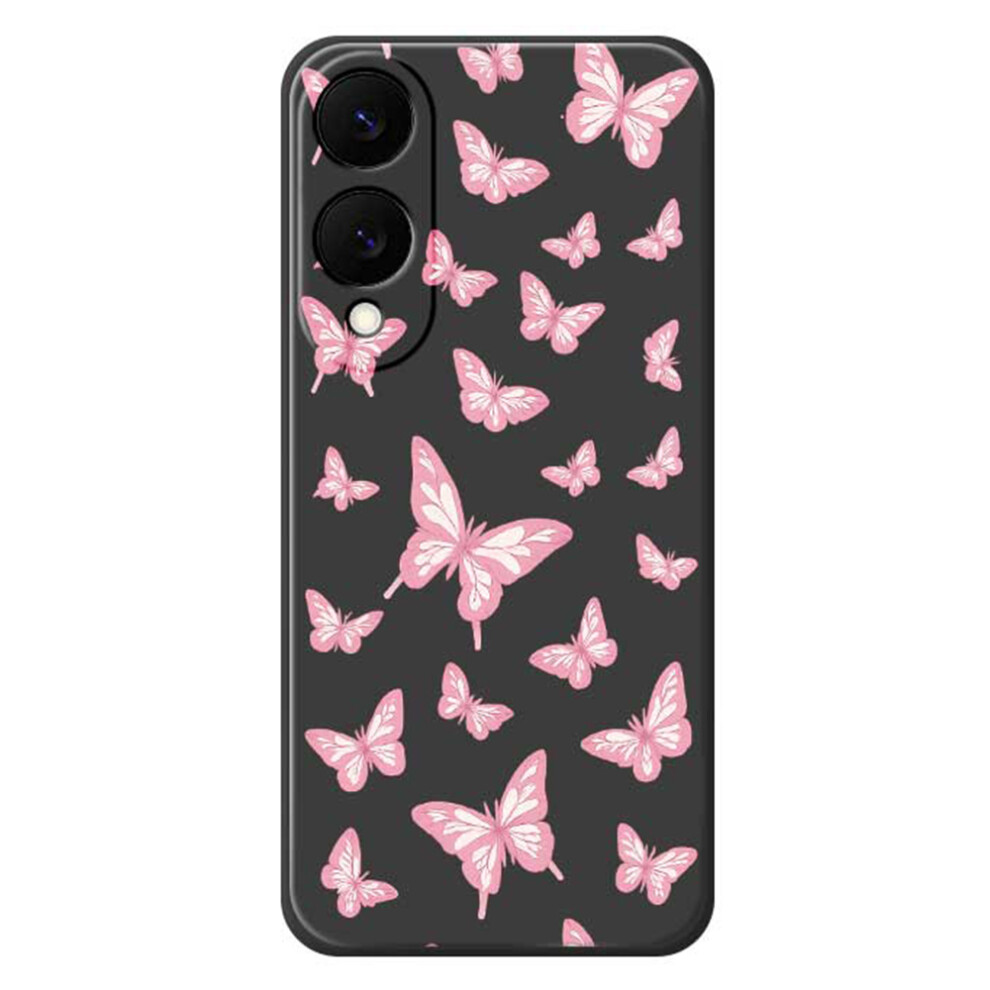 (Black) For Samsung Galaxy S25 Edge Case Pink Butterflies Pattern Printing Straight Edge Tpu Phone Back Cover Pink,Black 6914292305764