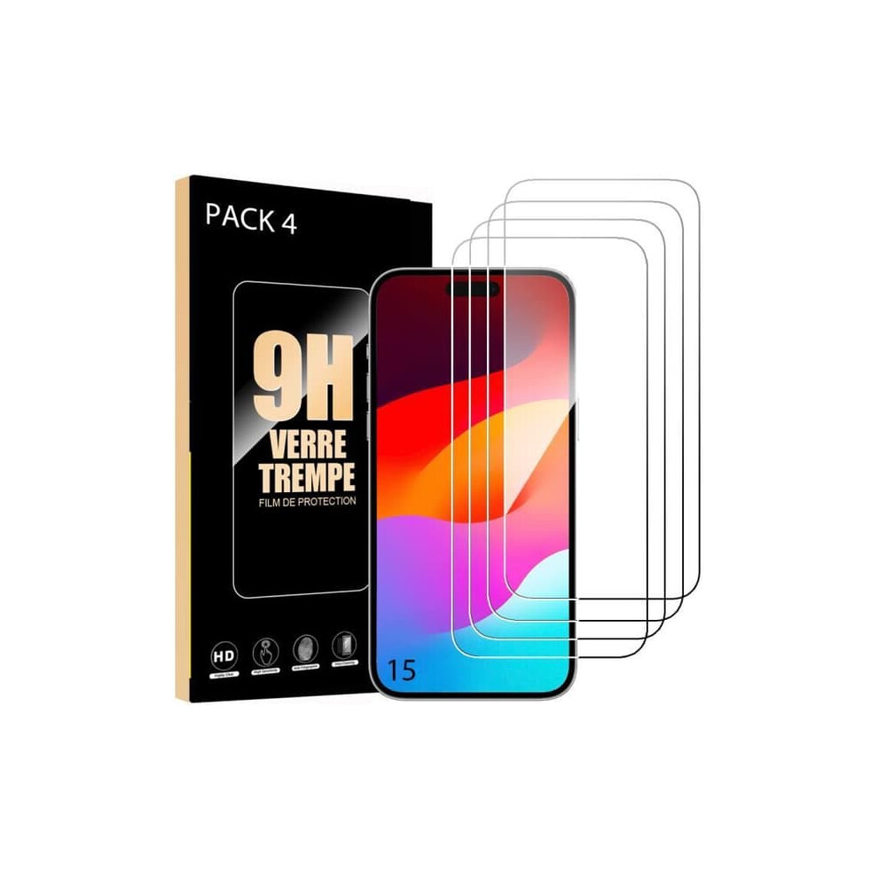 Tempered Glass For Iphone 15, 9H Hardness, 4 Pieces 962125218619