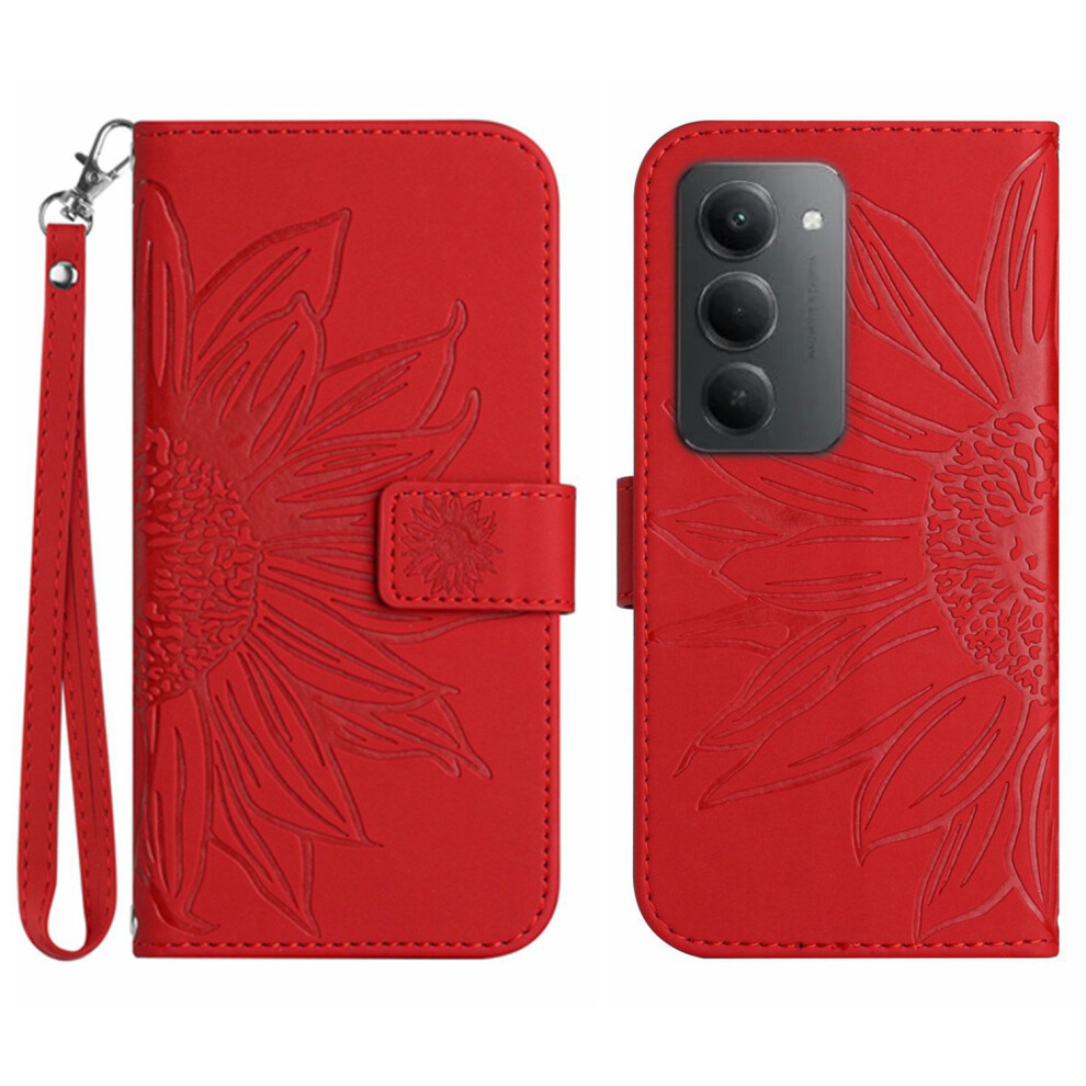 (Red) For Xiaomi Mi 15 5G (Global) (169Mm) Case Sunflower Imprint Leather Wallet Phone Cover With Wrist Strap Red 6914299807421