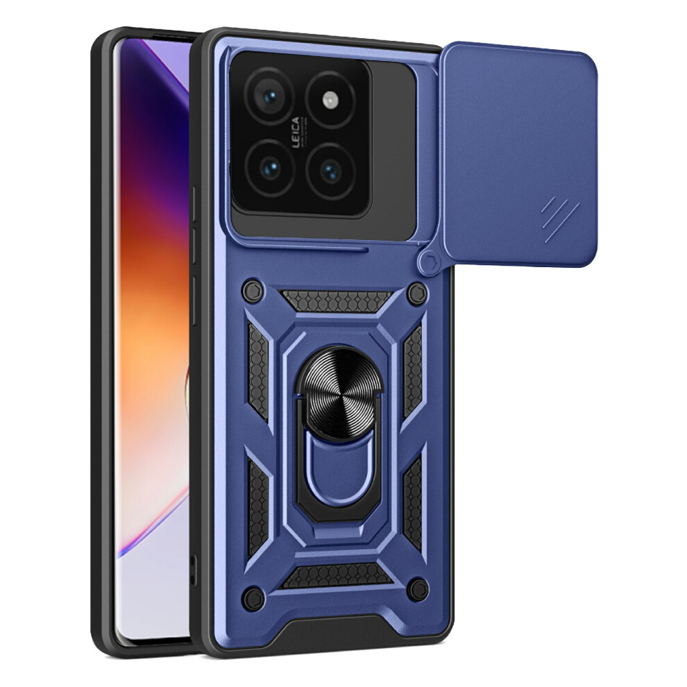 (Blue) Amorus For Xiaomi 14T Case Kickstand Pc + Tpu Phone Cover With Camera Lens Slider Blue 6914297688060