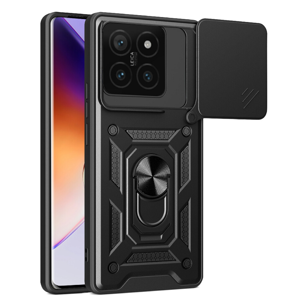 (Black) Amorus For Xiaomi 14T Case Kickstand Pc + Tpu Phone Cover With Camera Lens Slider Black 6914299608097