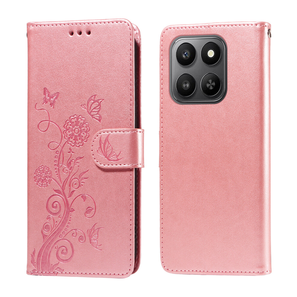 (Pink) For Honor 400 Smart 5G / 4G / X7d 4G Leather Case Butterfly Floral Imprint Wallet Stand Cover Pink 6914290301928