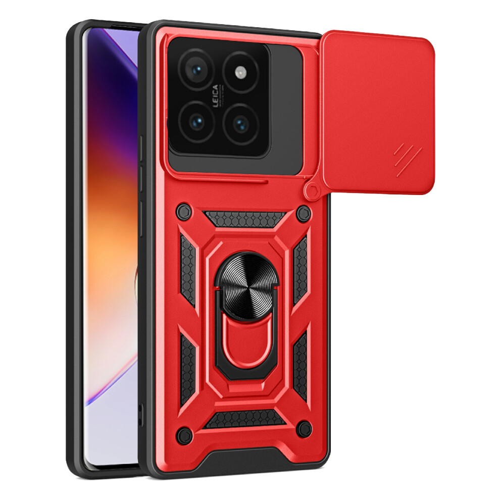 (Red) Amorus For Xiaomi 14T Case Kickstand Pc + Tpu Phone Cover With Camera Lens Slider Red 6914295361842
