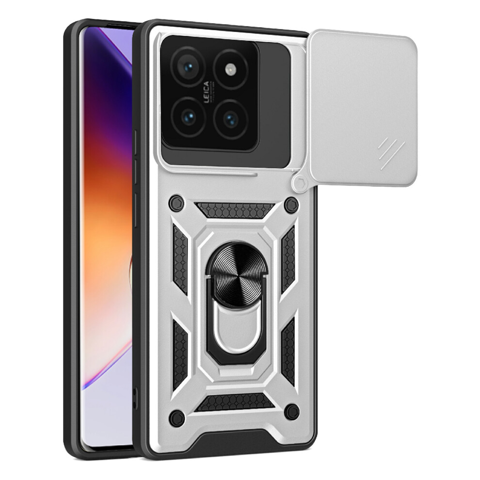 (Silver) Amorus For Xiaomi 14T Case Kickstand Pc + Tpu Phone Cover With Camera Lens Slider Silver 6914296479928