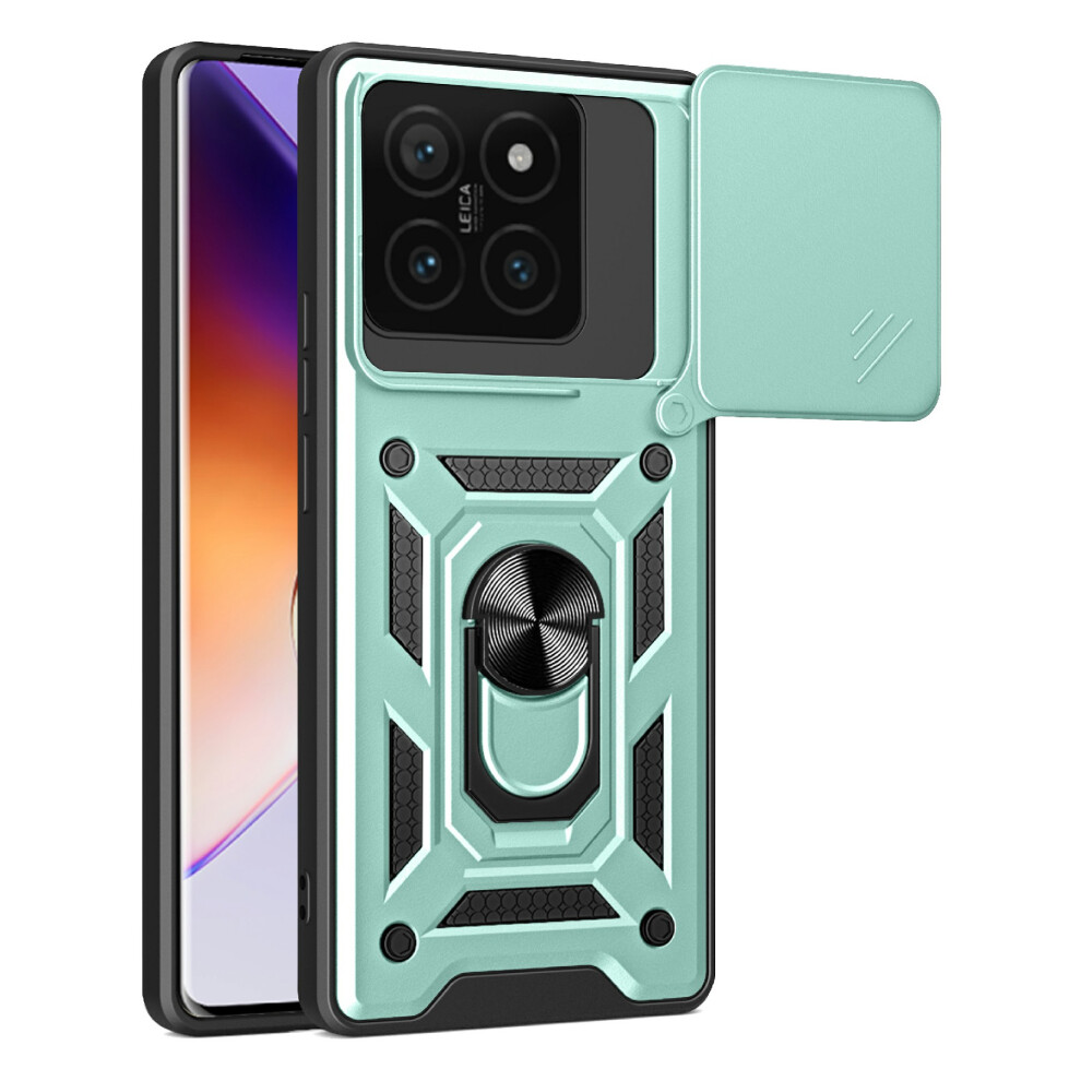 (Green) Amorus For Xiaomi 14T Case Kickstand Pc + Tpu Phone Cover With Camera Lens Slider Green 6914292492051