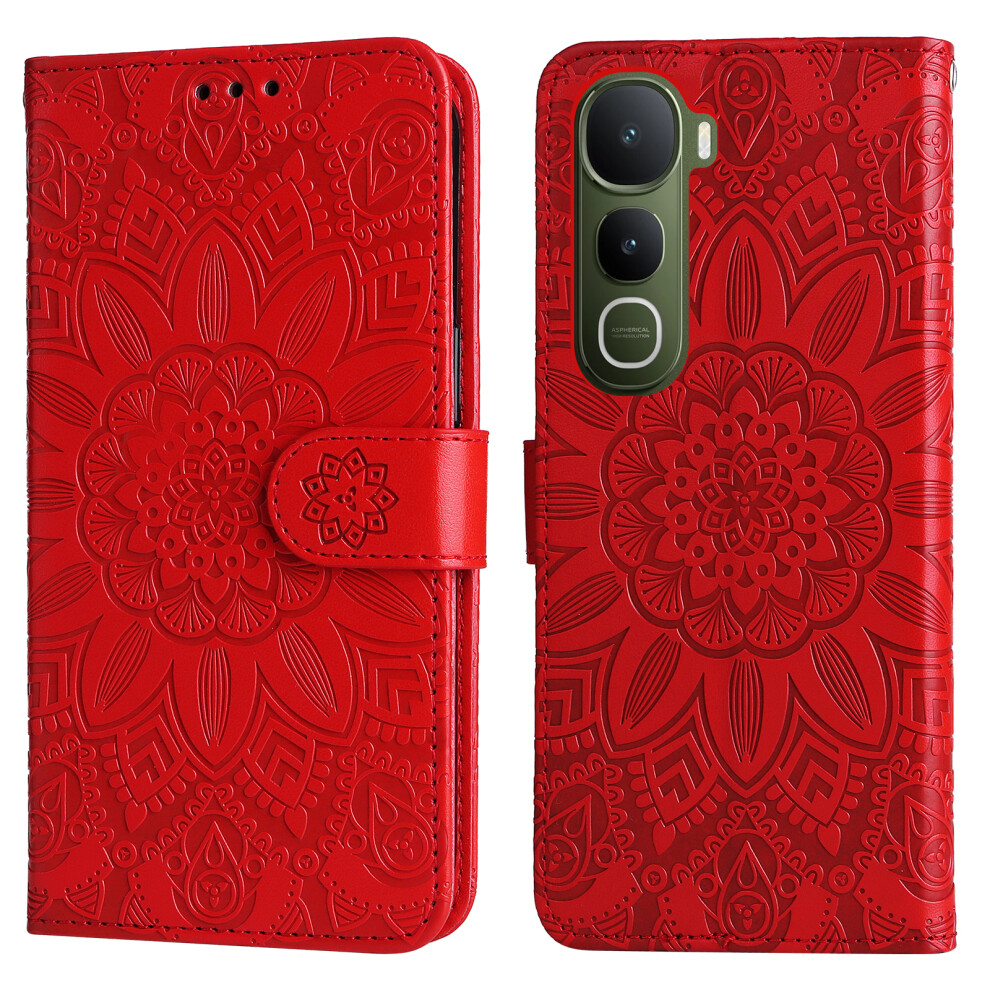 (Red) For Vivo Y400 5G Case Sunflower Imprint Leather Wallet Phone Cover Red 6914291575151