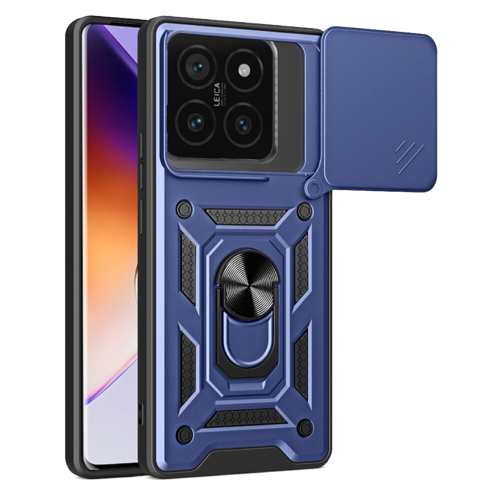 (Blue) Amorus For Xiaomi 14T Pro Case Kickstand Pc + Tpu Phone Cover With Camera Lens Slider Blue 6914293268594