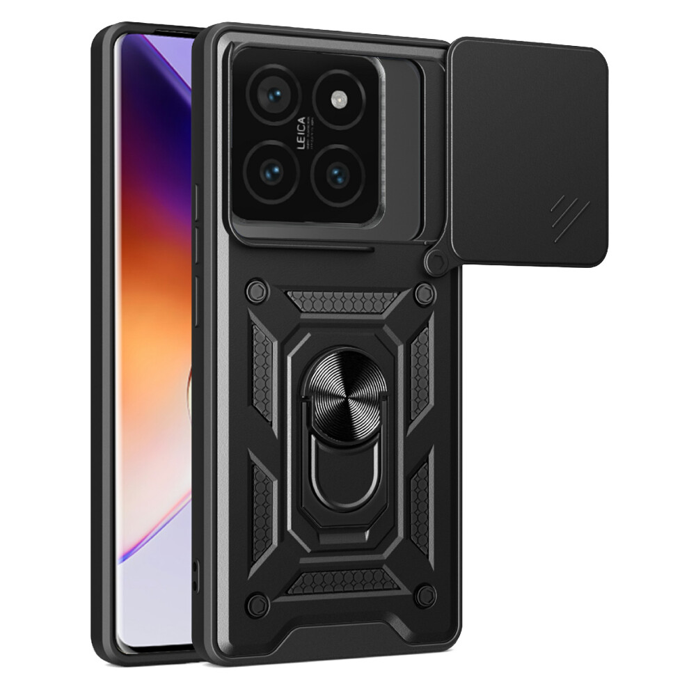 (Black) Amorus For Xiaomi 14T Pro Case Kickstand Pc + Tpu Phone Cover With Camera Lens Slider Black 6914296303575