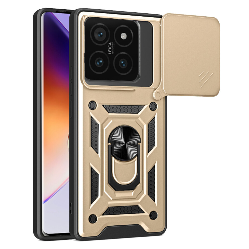 (Gold) Amorus For Xiaomi 14T Pro Case Kickstand Pc + Tpu Phone Cover With Camera Lens Slider Gold 6914294445628