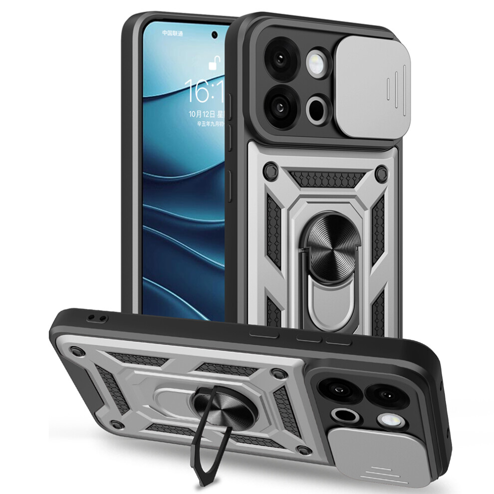 (Silver) Amorus For Oneplus 13S 5G / 13T 5G Case Kickstand Pc + Tpu Phone Cover With Camera Lens Slider Silver 6914291377946