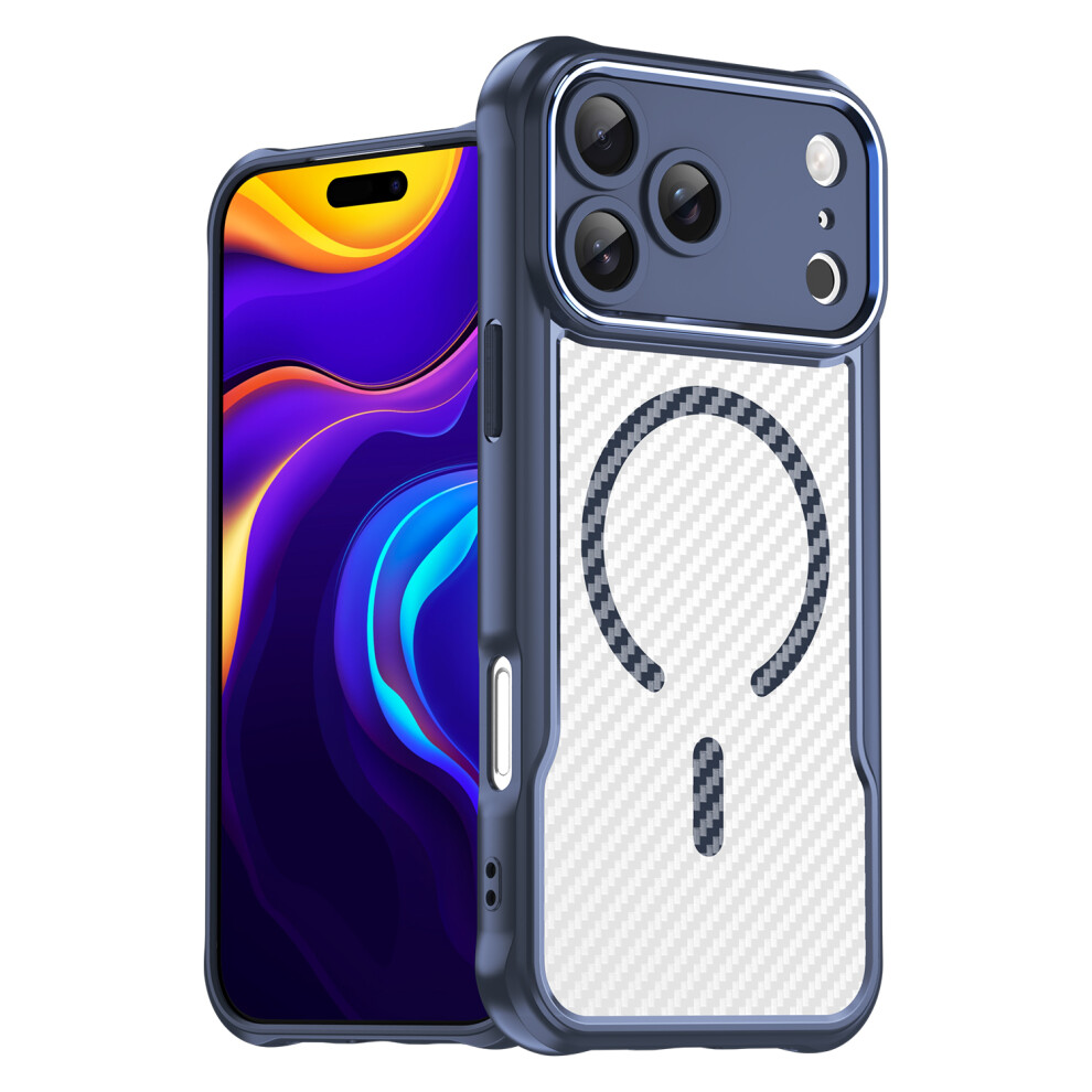 (Blue) For Iphone 17 Pro Max Case Compatible With Magsafe Carbon Fiber Textured Hybrid Phone Cover Blue 6914297829425