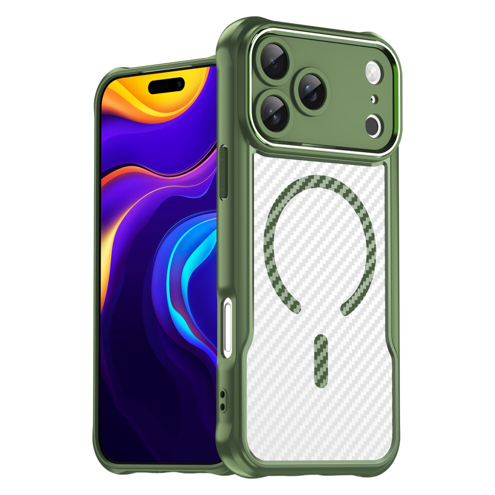 (Green) For Iphone 17 Pro Max Case Compatible With Magsafe Carbon Fiber Textured Hybrid Phone Cover Green 6914290429059
