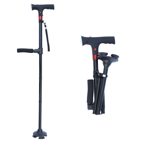 Harliver folding cane with LED light, adjustable, quad base 1